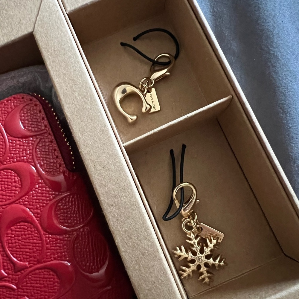 🎁 Coach Boxed Corner Zip Wristlet In Signature Leather in gold/electric red - Picture 5 of 13